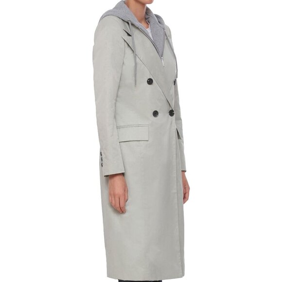 NWT Avec Les Filles Sage Green Hooded Double Breasted Trench Coat Size Medium - Picture 2 of 14